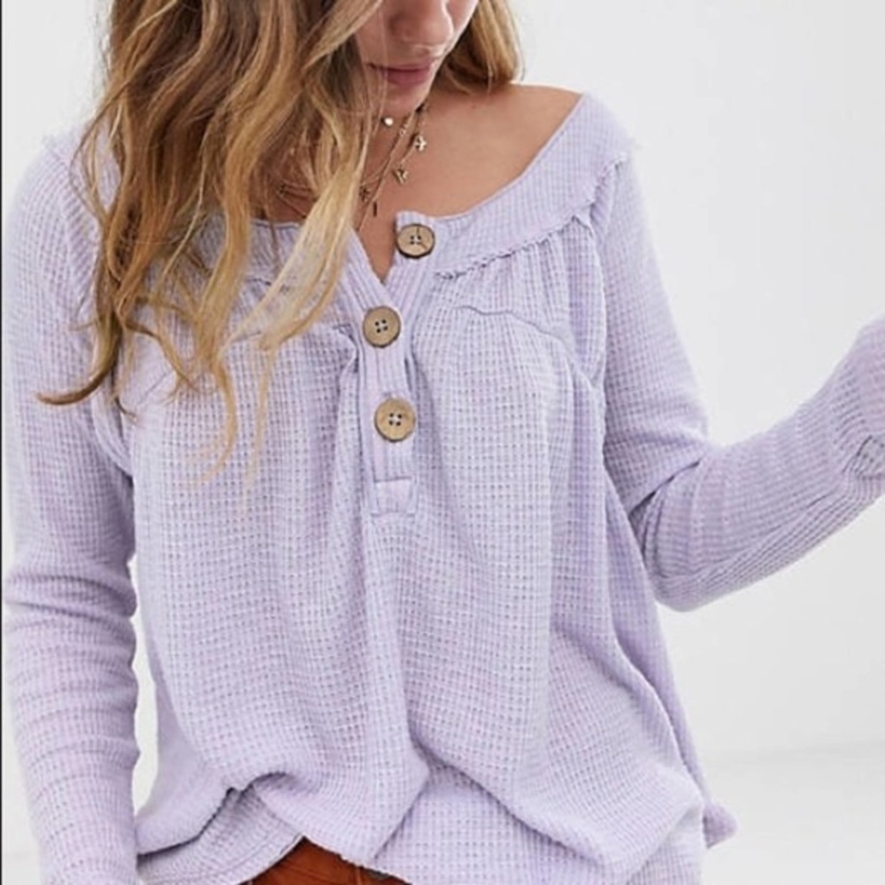 We The Free Waffle lavender Henley Top oversized XS